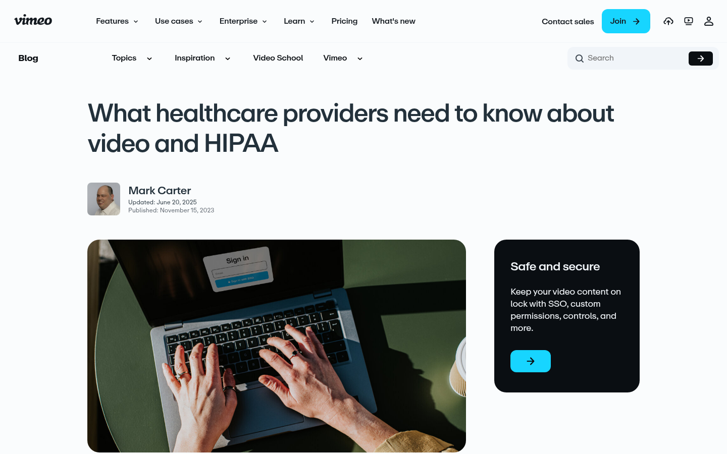 Vimeo: Inhalte (vimeo-video-privacy-hipaa-compliance) auf vimeo.com in der Desktop-Ansicht