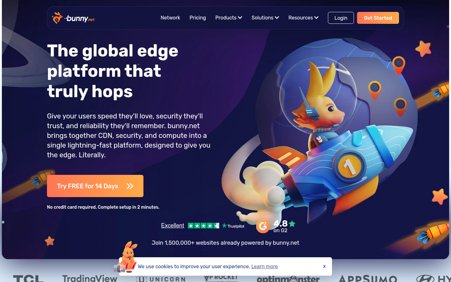Bunny Stream: Startseite auf bunny.net in der Desktop-Ansicht
