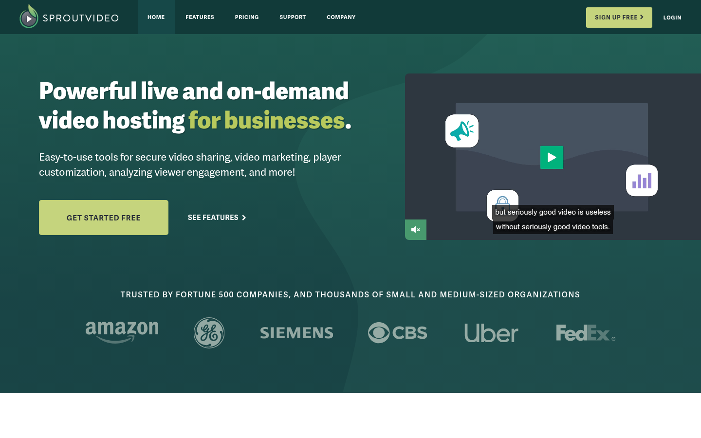 SproutVideo: Startseite auf sproutvideo.com in der Desktop-Ansicht