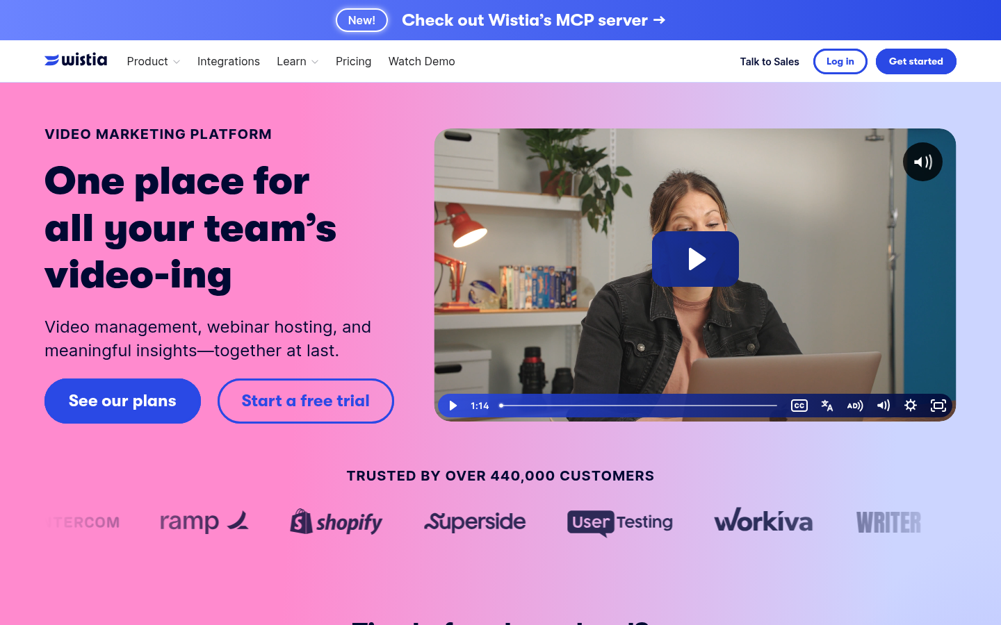 Wistia: Startseite auf wistia.com in der Desktop-Ansicht