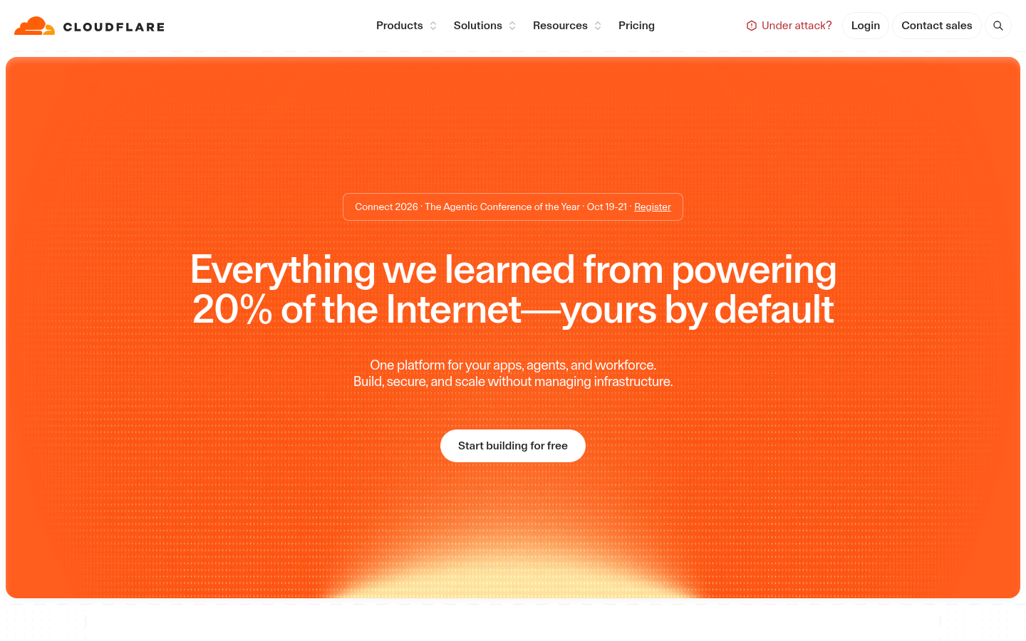 Cloudflare Stream: Startseite auf cloudflare.com in der Desktop-Ansicht